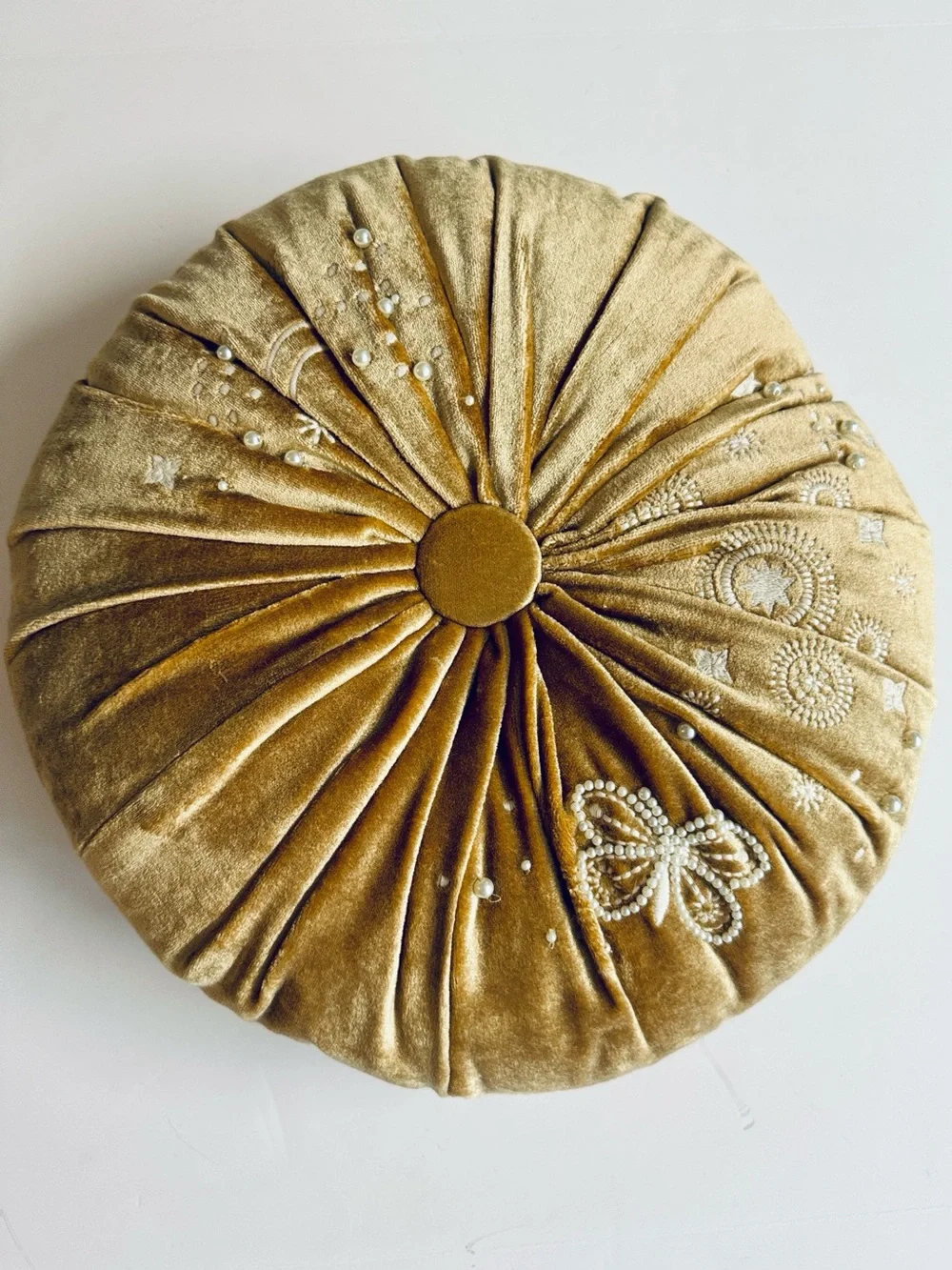 Anthropologie Clara Velvet Gold Beaded and Embroidered Pillow.